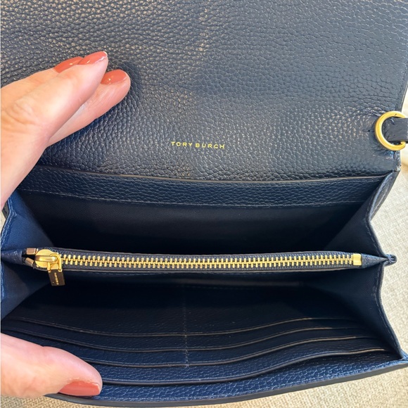 Tory Burch McGraw Leather Blue and White Floral Crossbody Purse - Picture 4 of 10